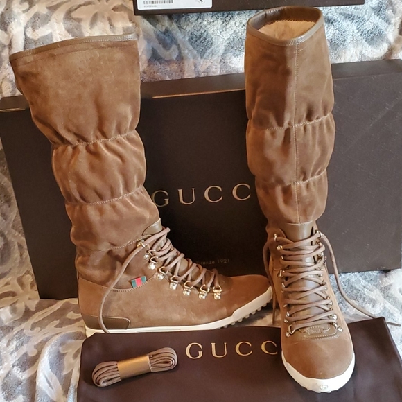 Gucci Knee High Laced Brown Suede Boots 38.5=9-9.5 - Picture 1 of 16